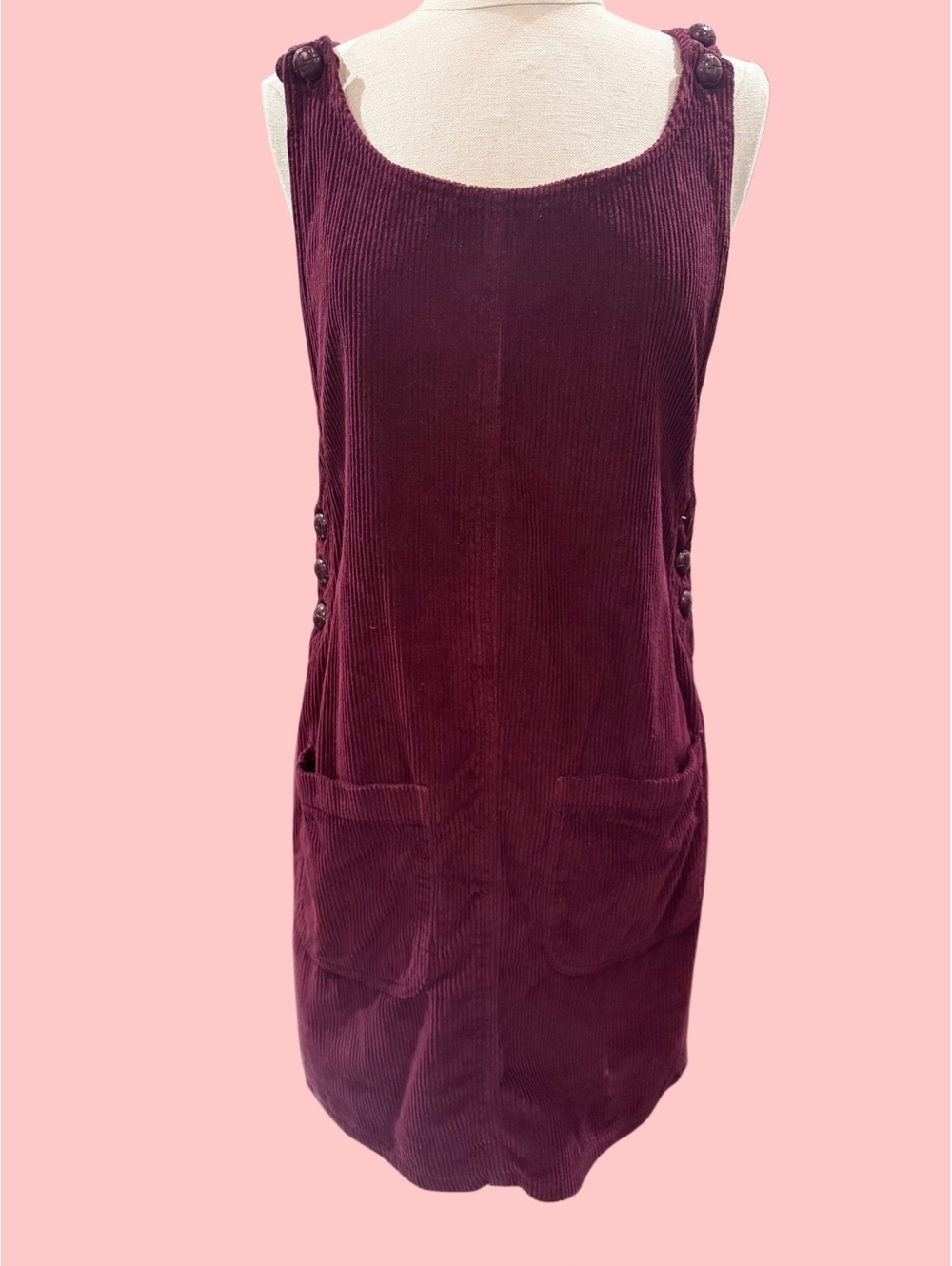 Vintage FADS Burgundy Corduroy Pinafore Dress 100% Cotton Made in India